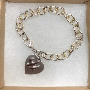 Silver Blank Heart Tag + Dove Charm Bracelet